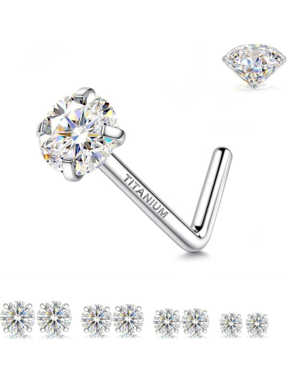 8 Pcs Moissanite Nose Studs Set - Implant Grade Titanium, 18G/20G Jewelry